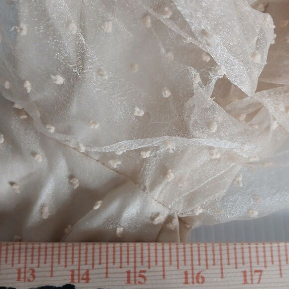 Women's Champagne Swiss Dot Puff Sleeve Babydoll Mini Dress Size L New - Picture 7 of 8